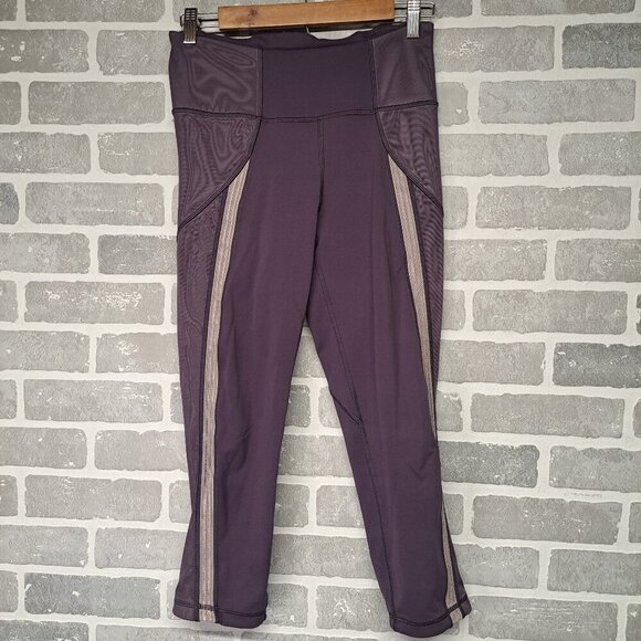 Lululemon Power Lines Crop *21 Inches In Cyber / Dark Chrome Purple Size 8 - Picture 1 of 10